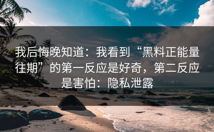 我后悔晚知道：我看到“黑料正能量往期”的第一反应是好奇，第二反应是害怕：隐私泄露