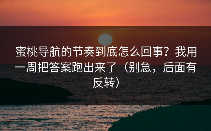 蜜桃导航的节奏到底怎么回事？我用一周把答案跑出来了（别急，后面有反转）
