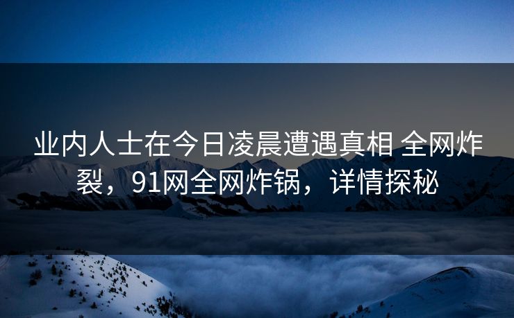 业内人士在今日凌晨遭遇真相 全网炸裂，91网全网炸锅，详情探秘